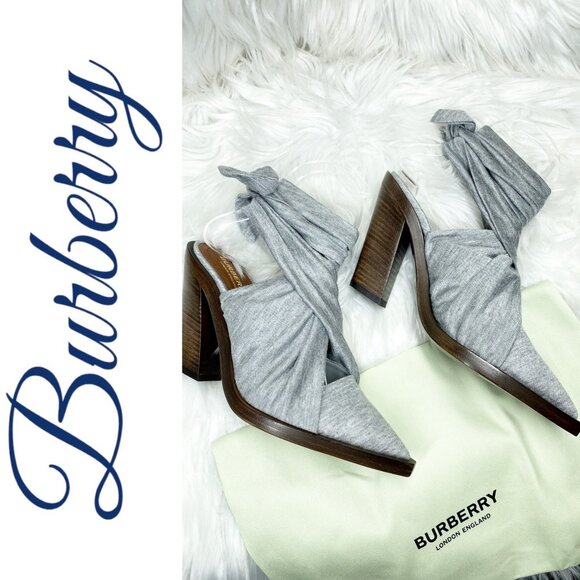 NIB BURBERRY TILLINGTON PEWTER MELANGE ANKLE WRAP SLINGBACK MULES GRAY, EU 36 - Picture 4 of 16